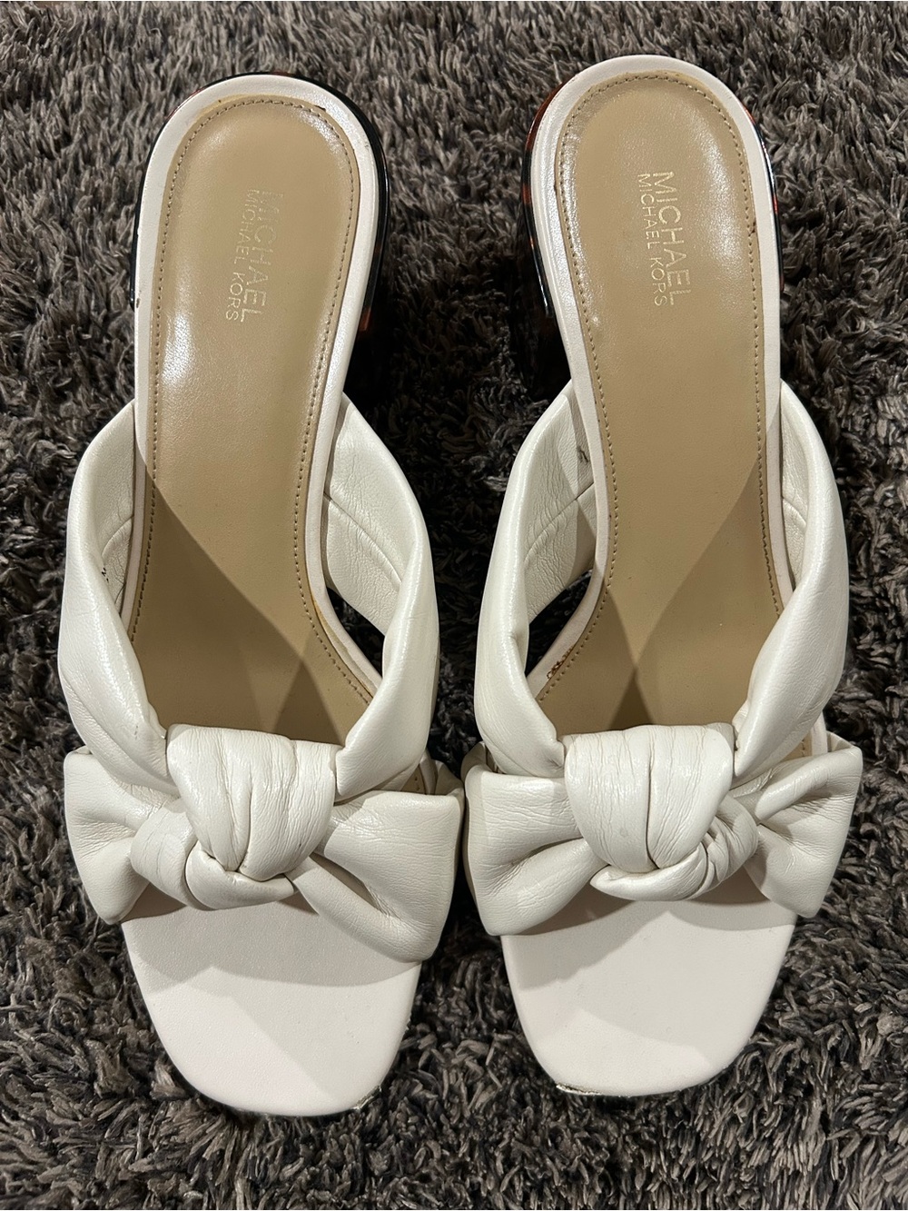 Michael Kors White Knotted Leather Slide Mules